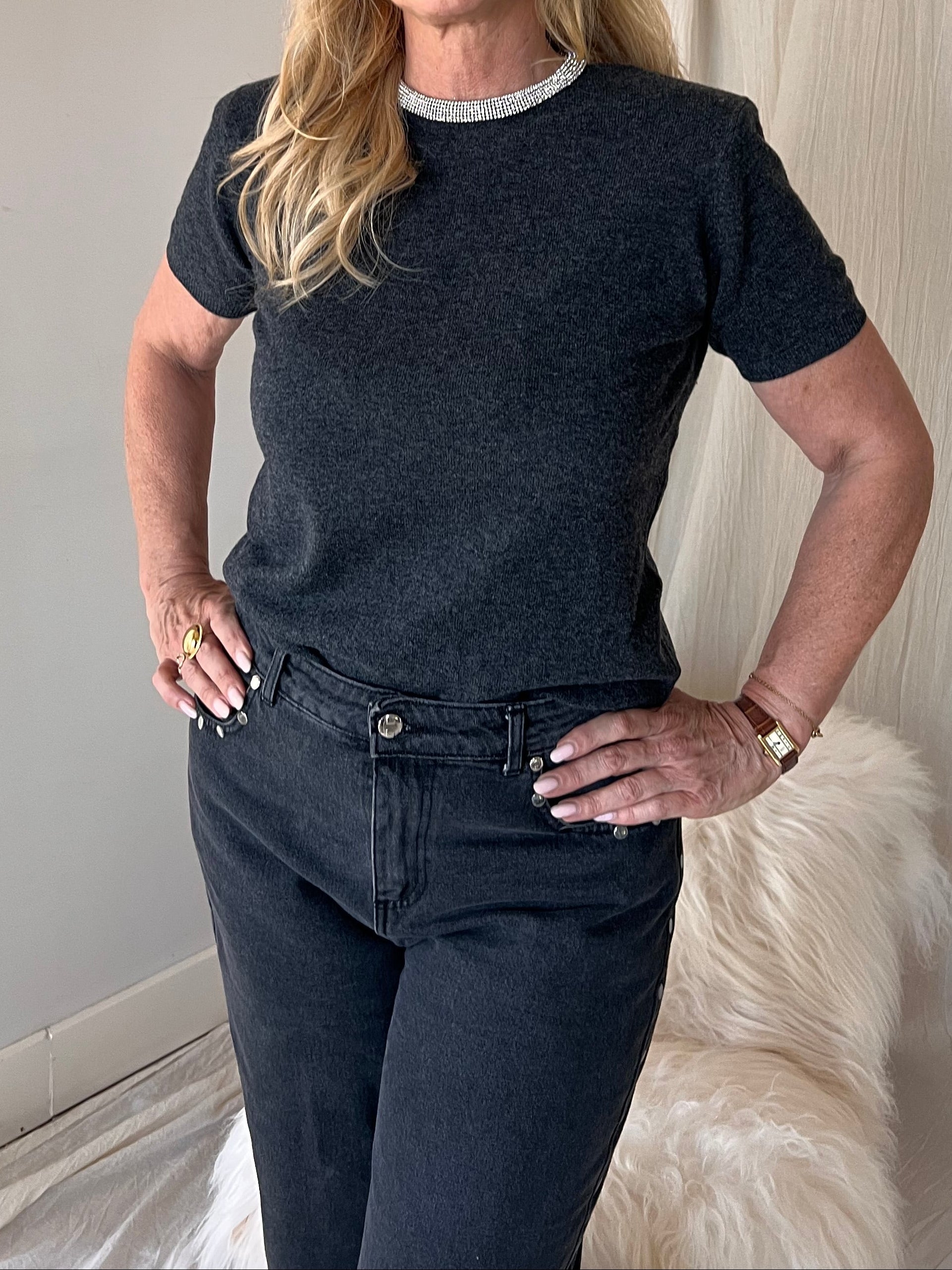 Silvian Heach Sparkle Top – Antraciet