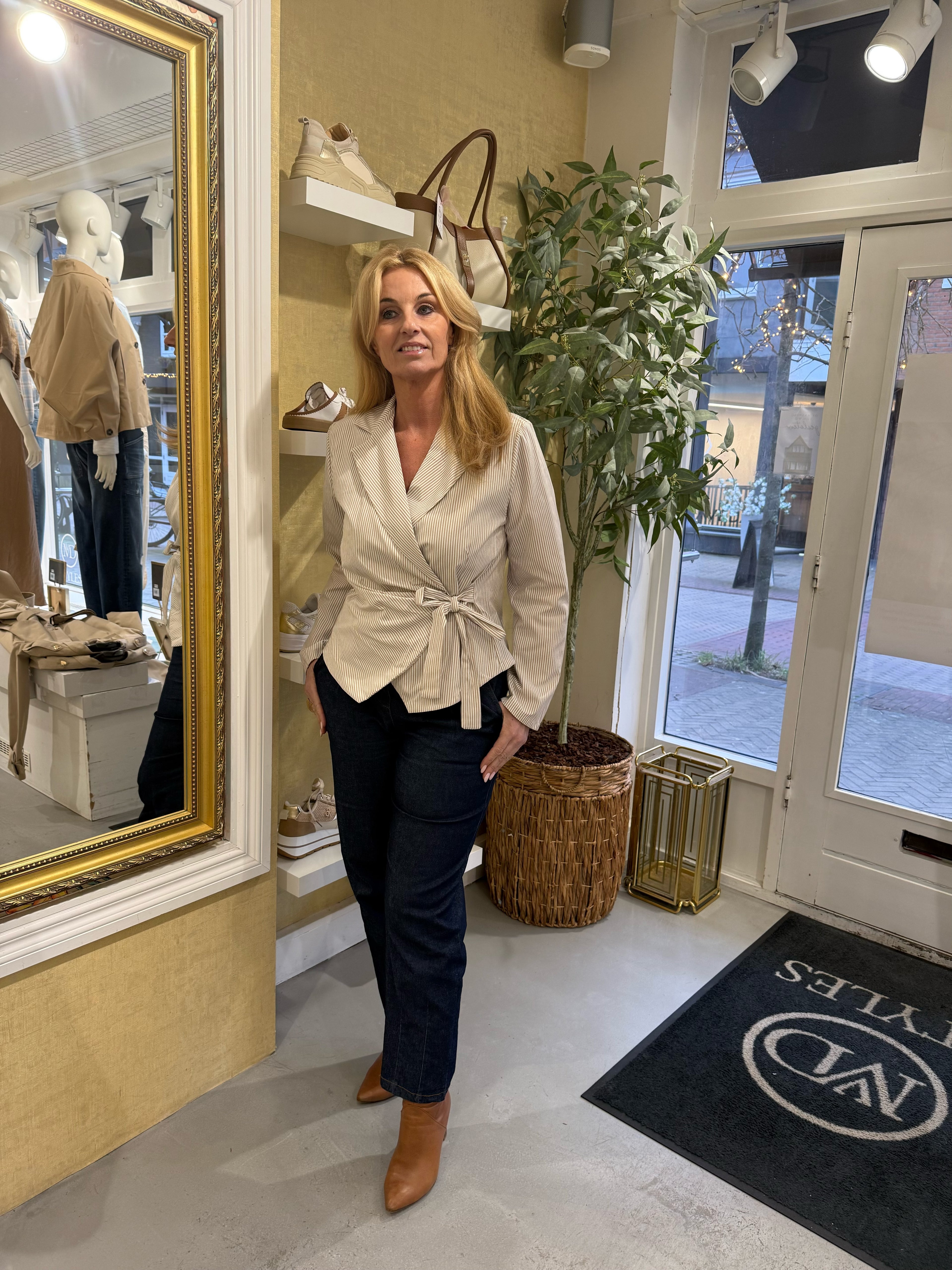 MVD Overslag Blouse Beige Streep