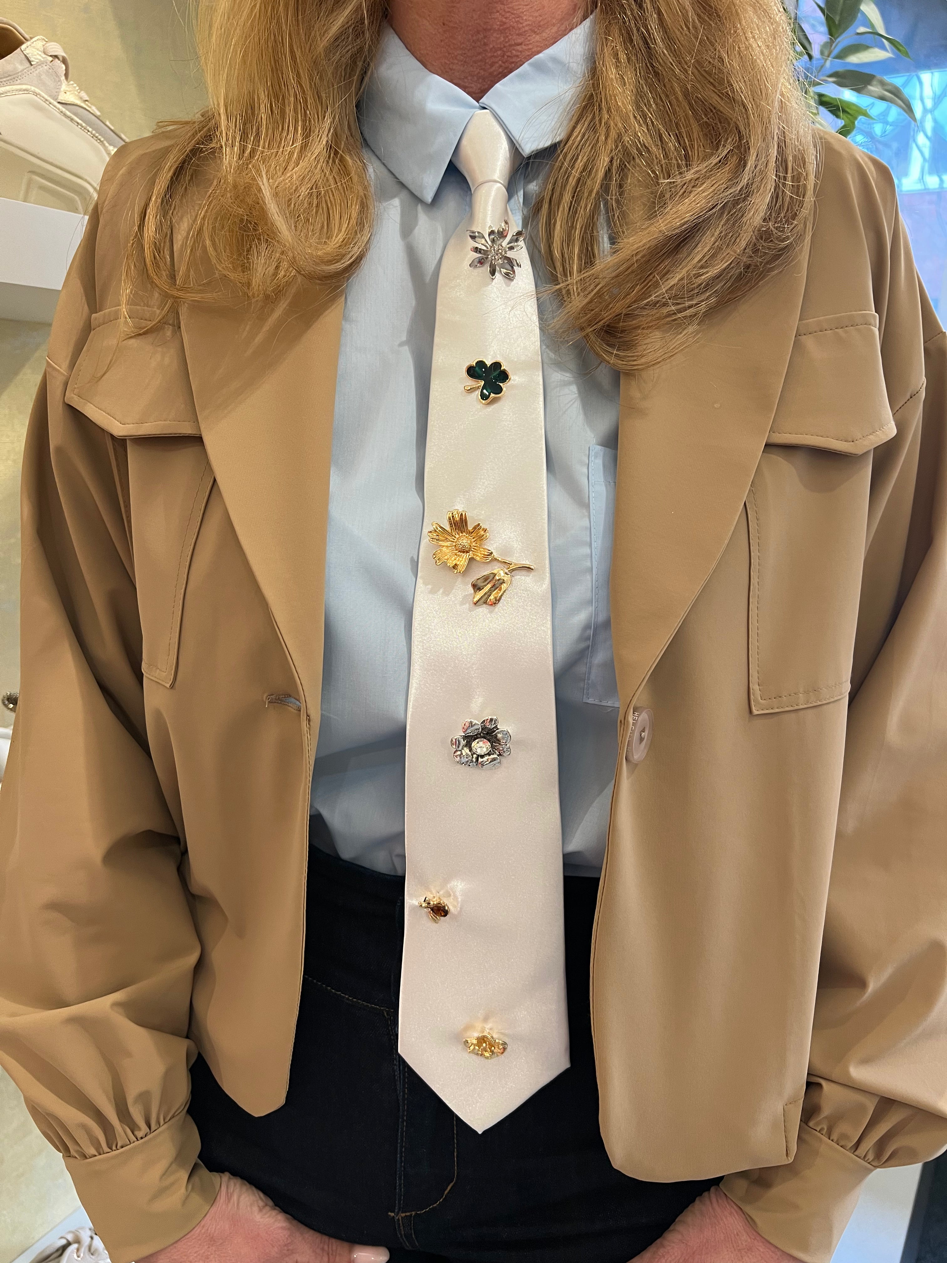MVD Stropdas Bloom Broches White