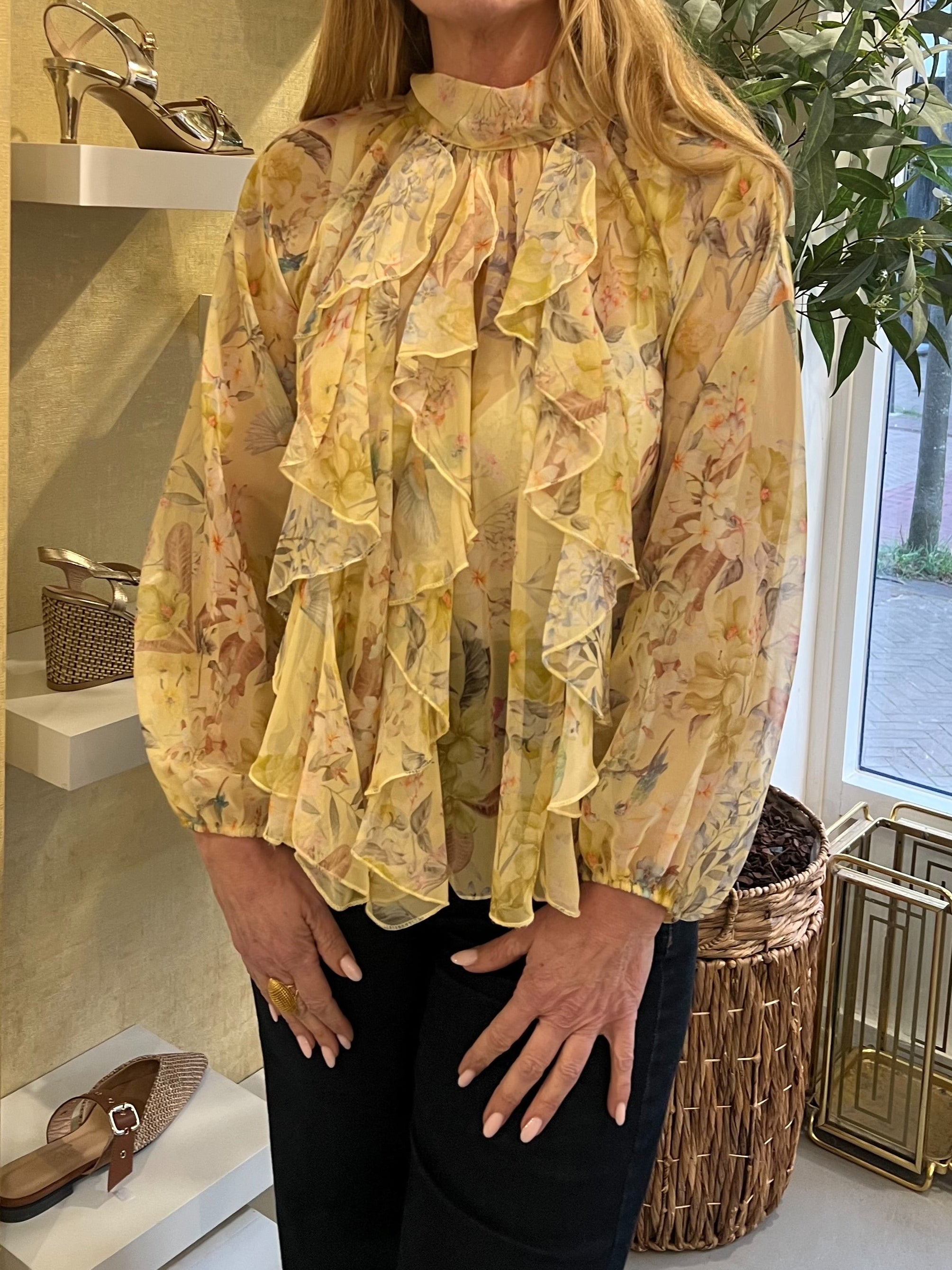 MVD Yellow Bloom Ruffle Blouse