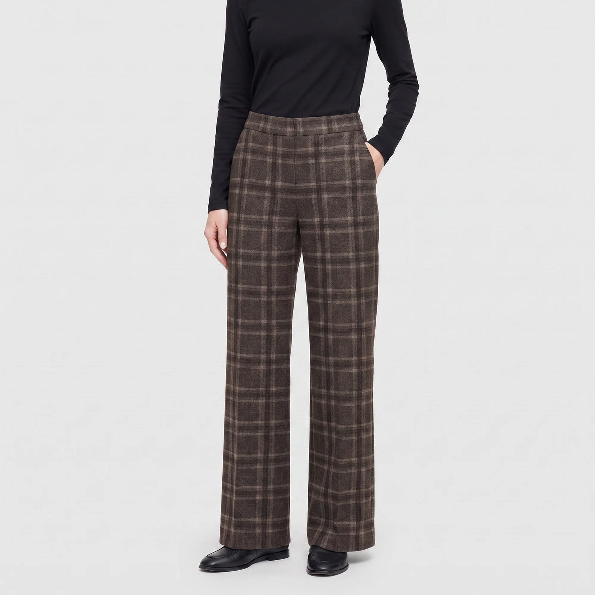 MAC Chiara Wide Leg Pantalon Night Brown Check