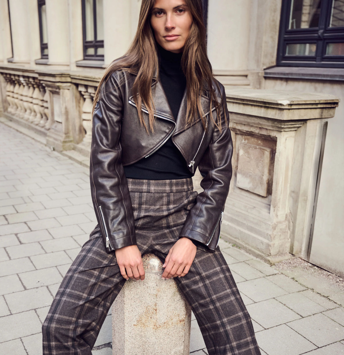 MAC Chiara Wide Leg Pantalon Night Brown Check
