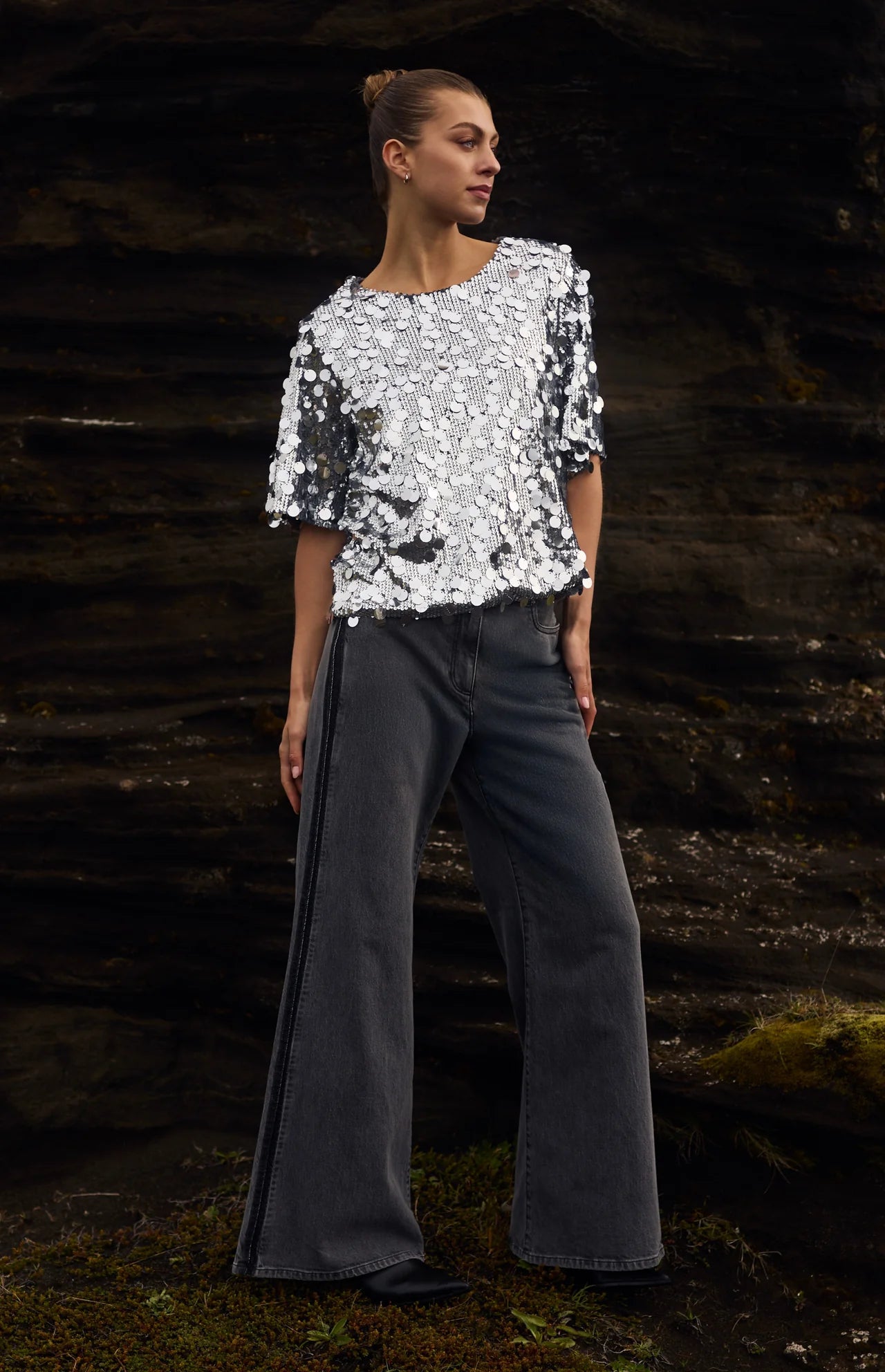 Nukus Ruby jeans grey denim studs