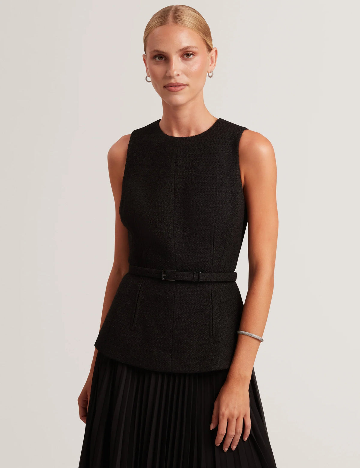 Ted Baker Raddimk Boucle Top Pleated Midi Dress Black