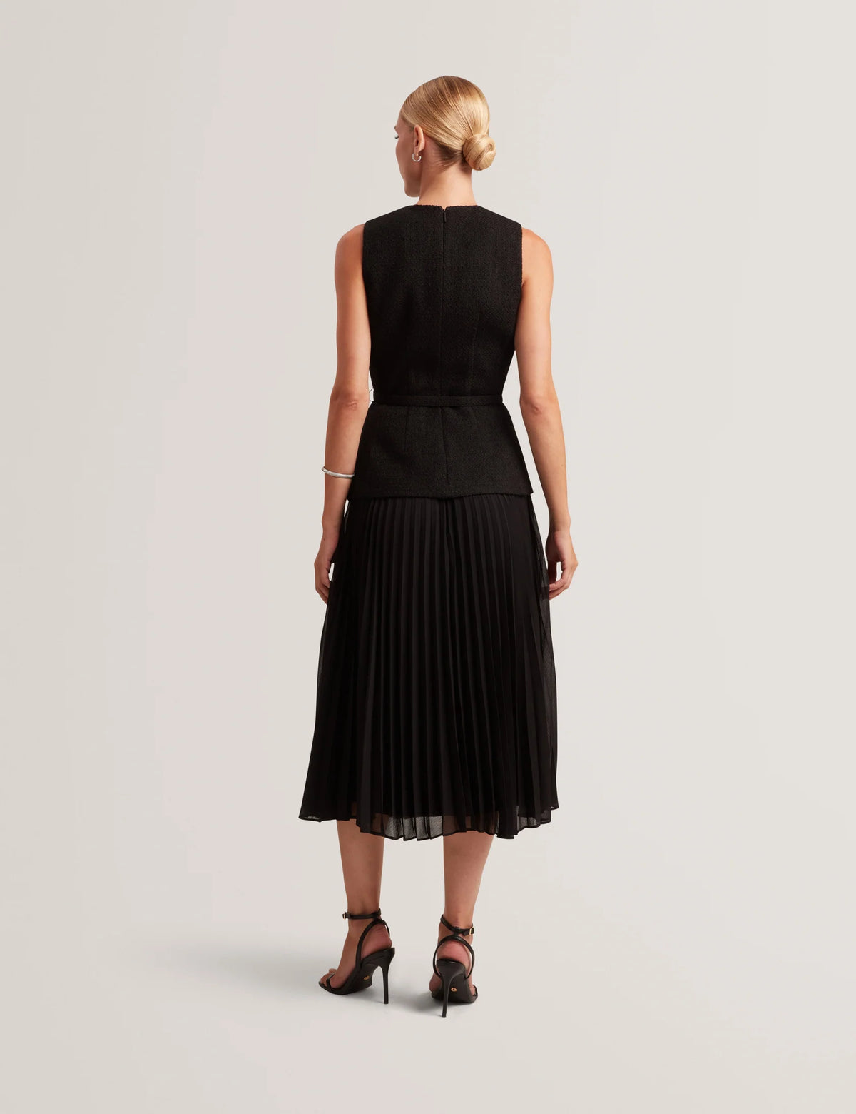 Ted Baker Raddimk Boucle Top Pleated Midi Dress Black