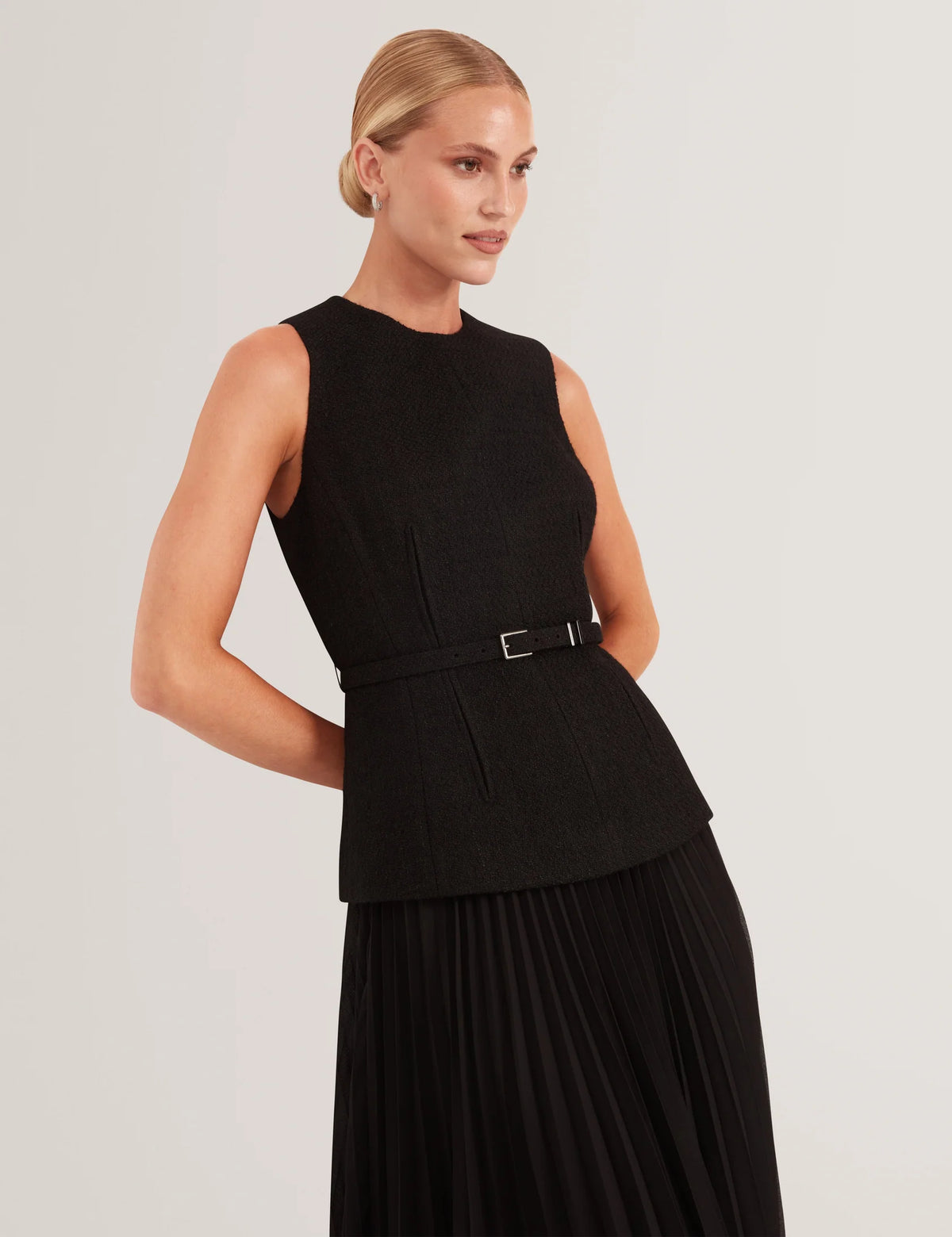 Ted Baker Raddimk Boucle Top Pleated Midi Dress Black
