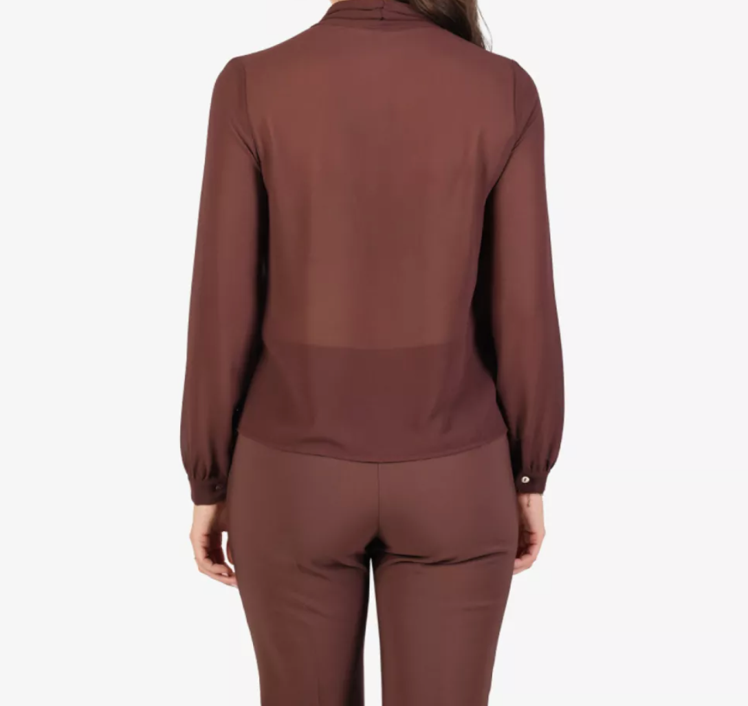 Rinascimento Bruine Blouse met Strik en Gouden Details