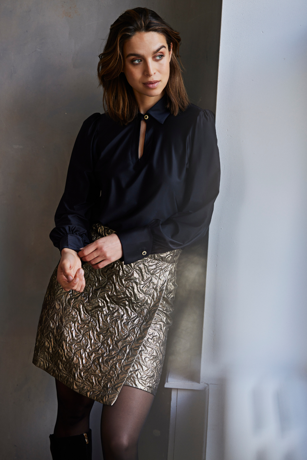 Helena Hart top Seda glans zwart