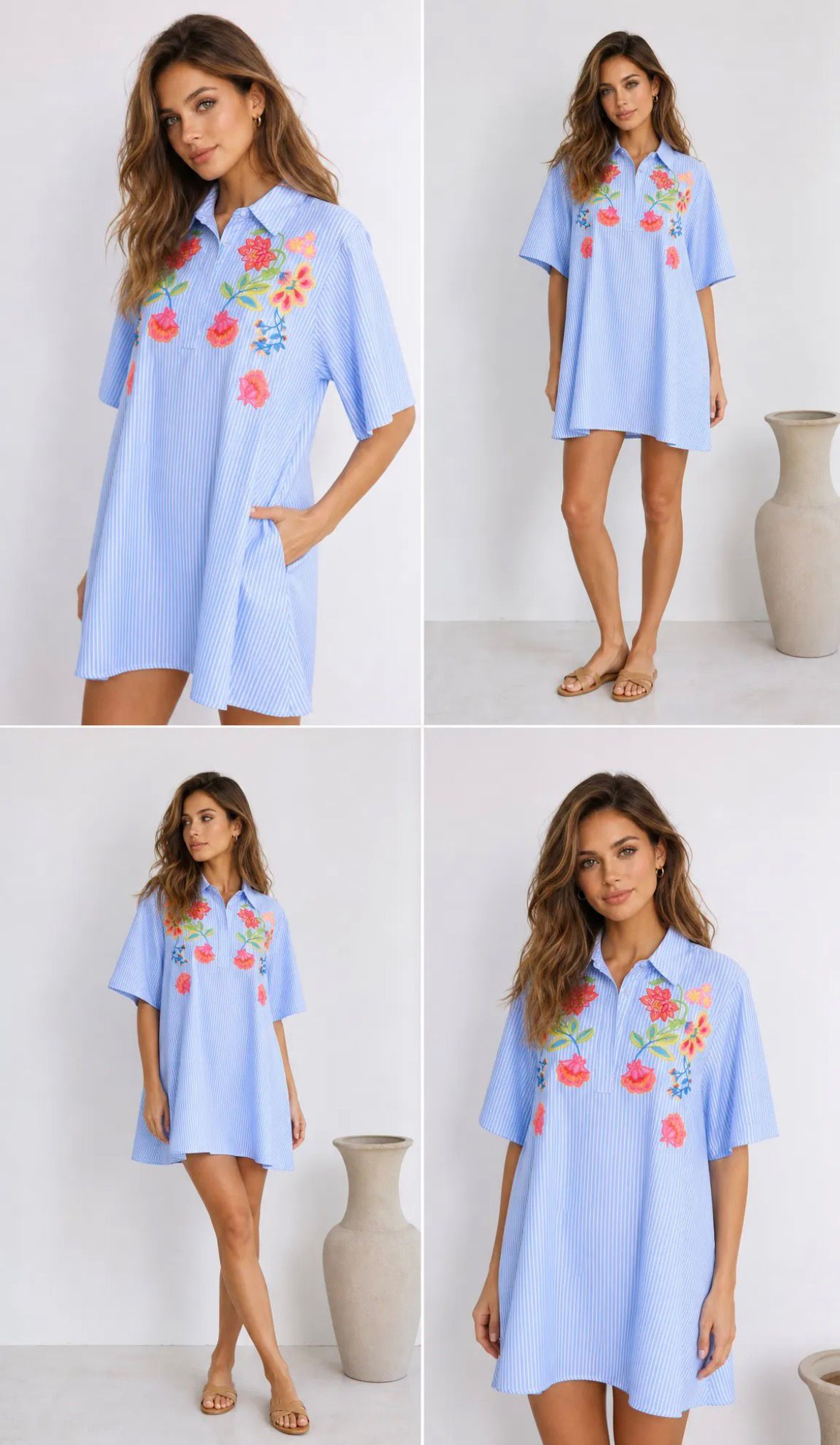 MVD Flower Embroidery Dress Blue