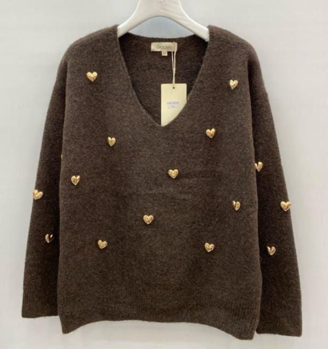 MVD Clothes Trui met gouden hartjes bruin