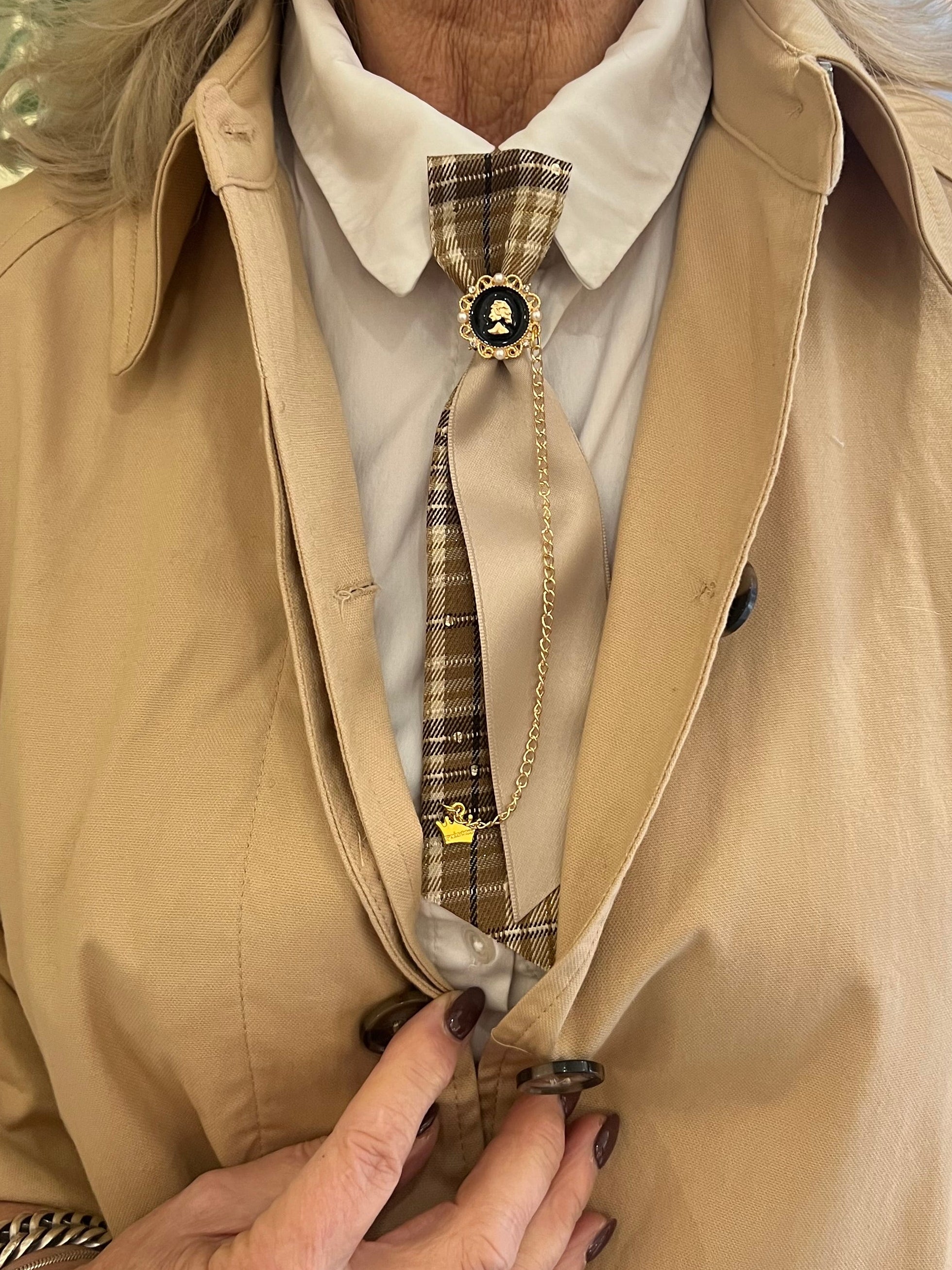 MVD Stropdas Petite beige check