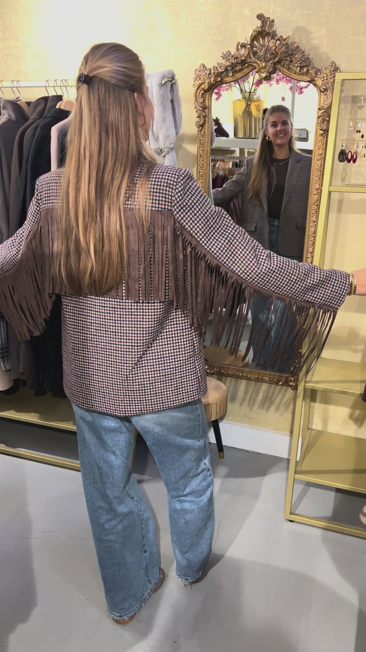 Blazer Pied-de-poule Fringe – Navy/Bordeaux