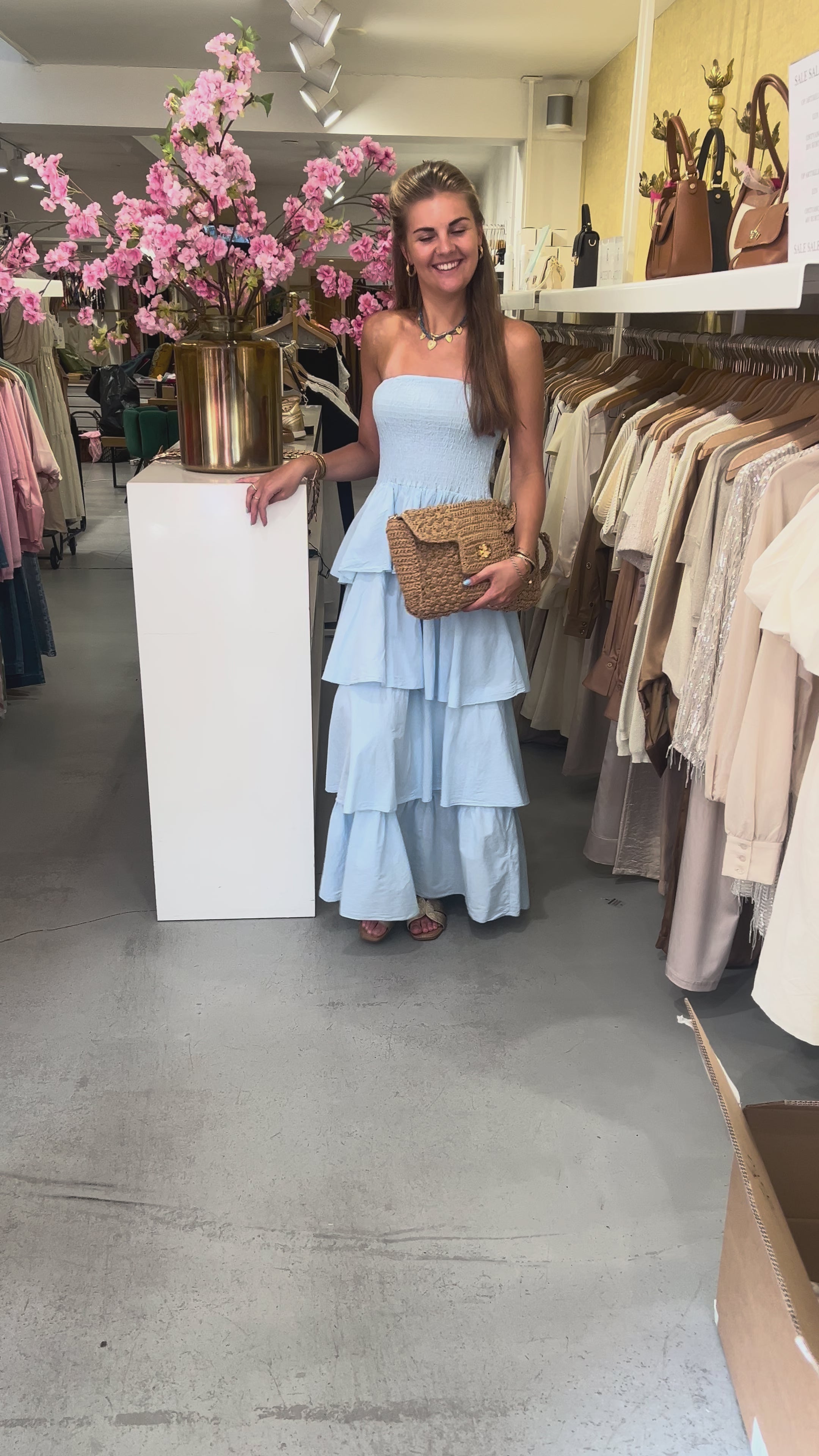 MVD Strapless Maxi Jurk Ruffle Blauw