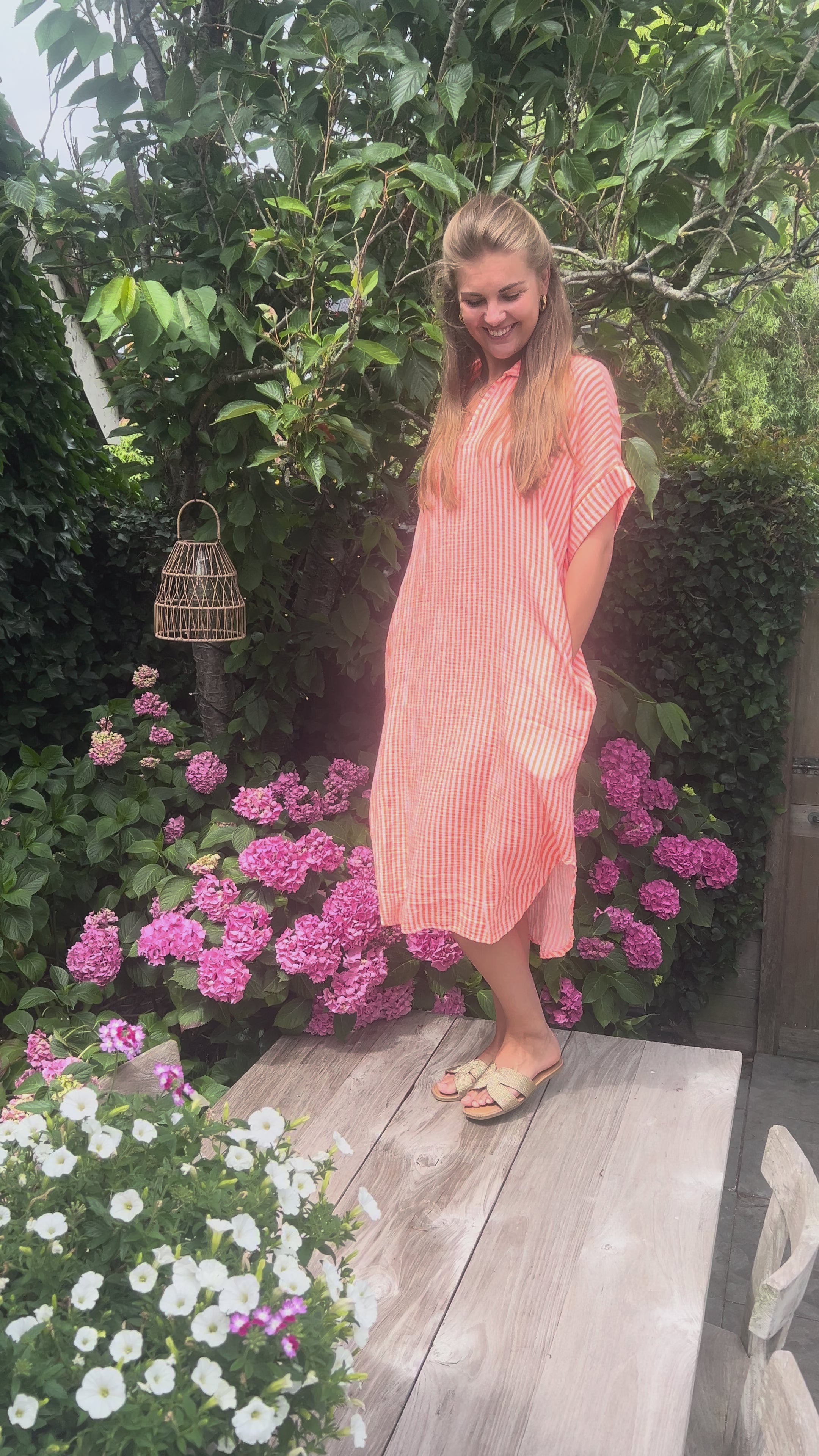 MVD Mousseline Streep Jurk Oranje