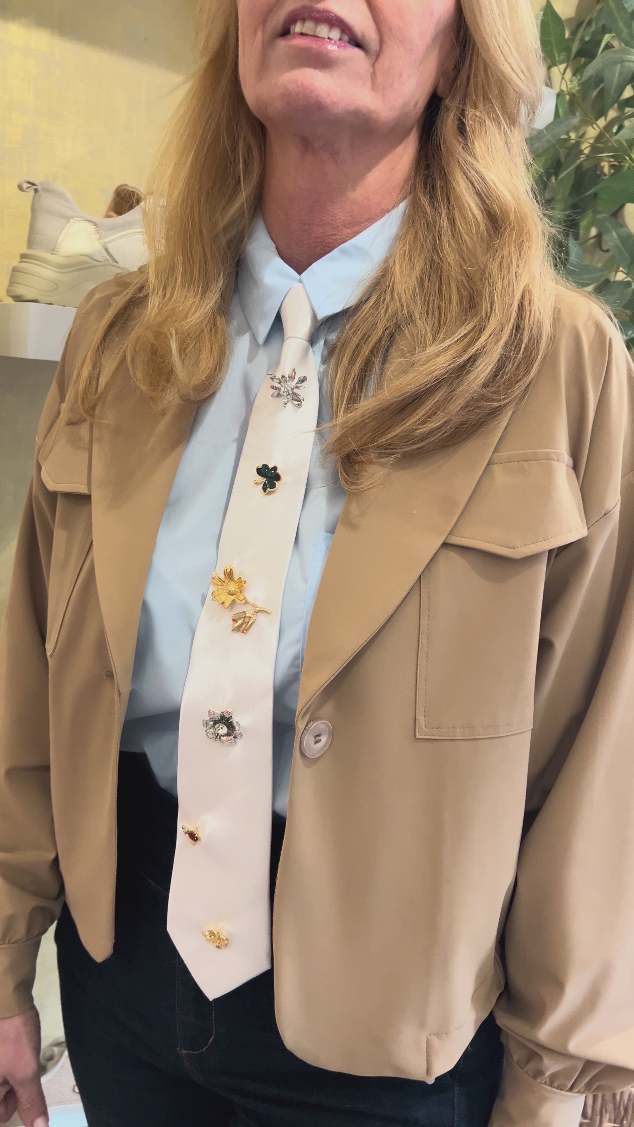 MVD Stropdas Bloom Broches White