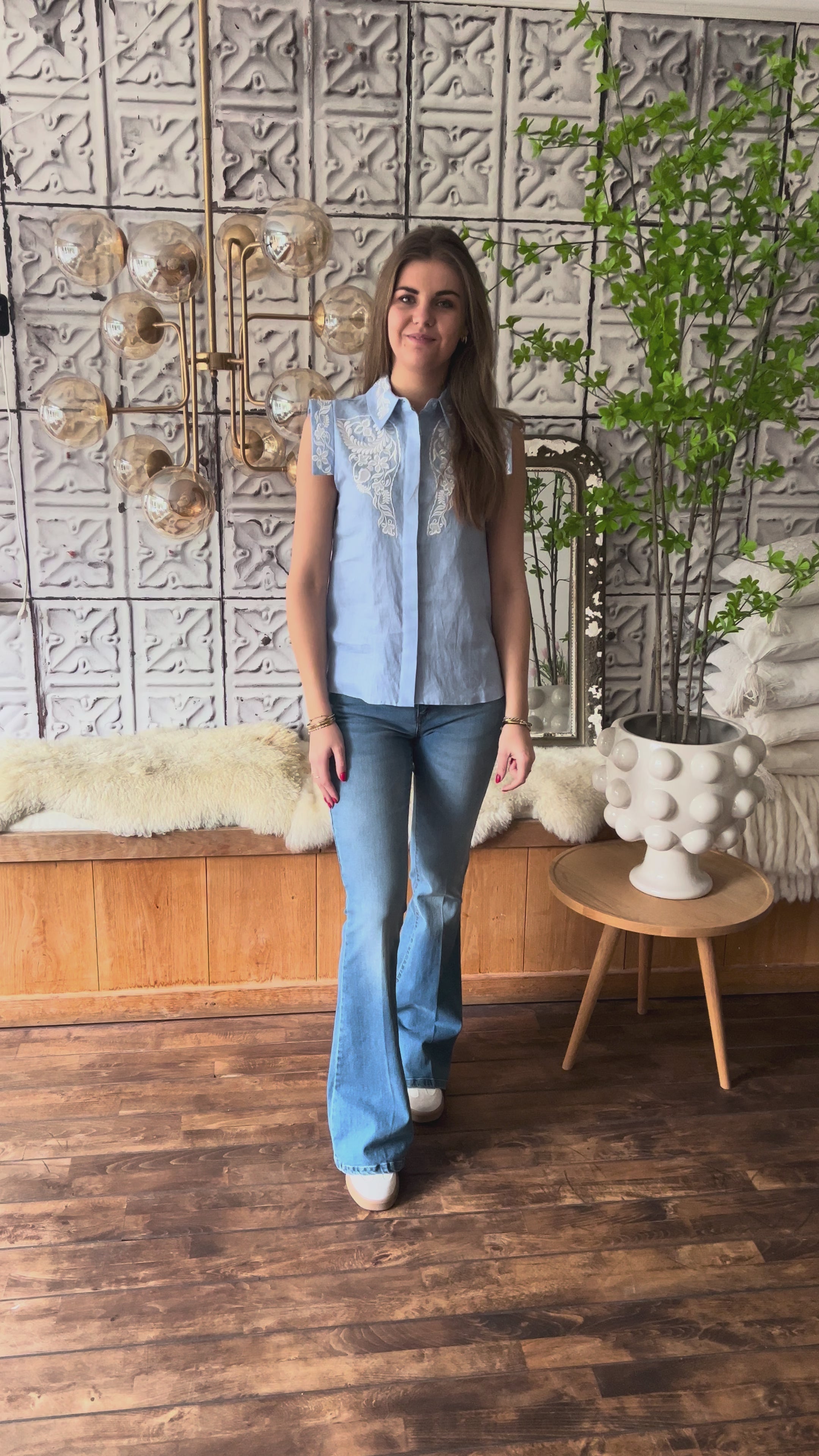 Silvian Heach Embroidered Sleeveless Top – Light Blue