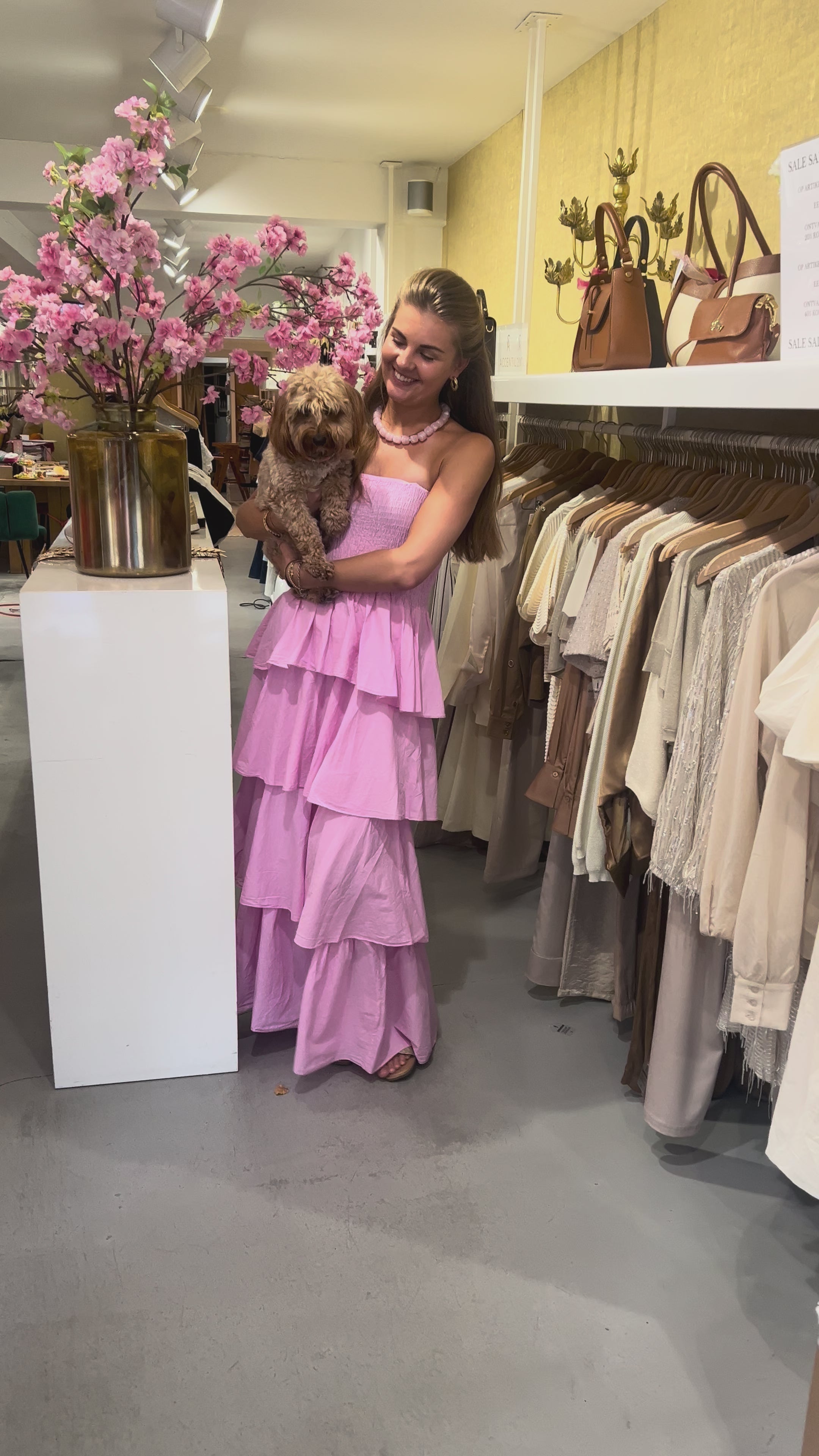 MVD Strapless Maxi Jurk Ruffle Roze