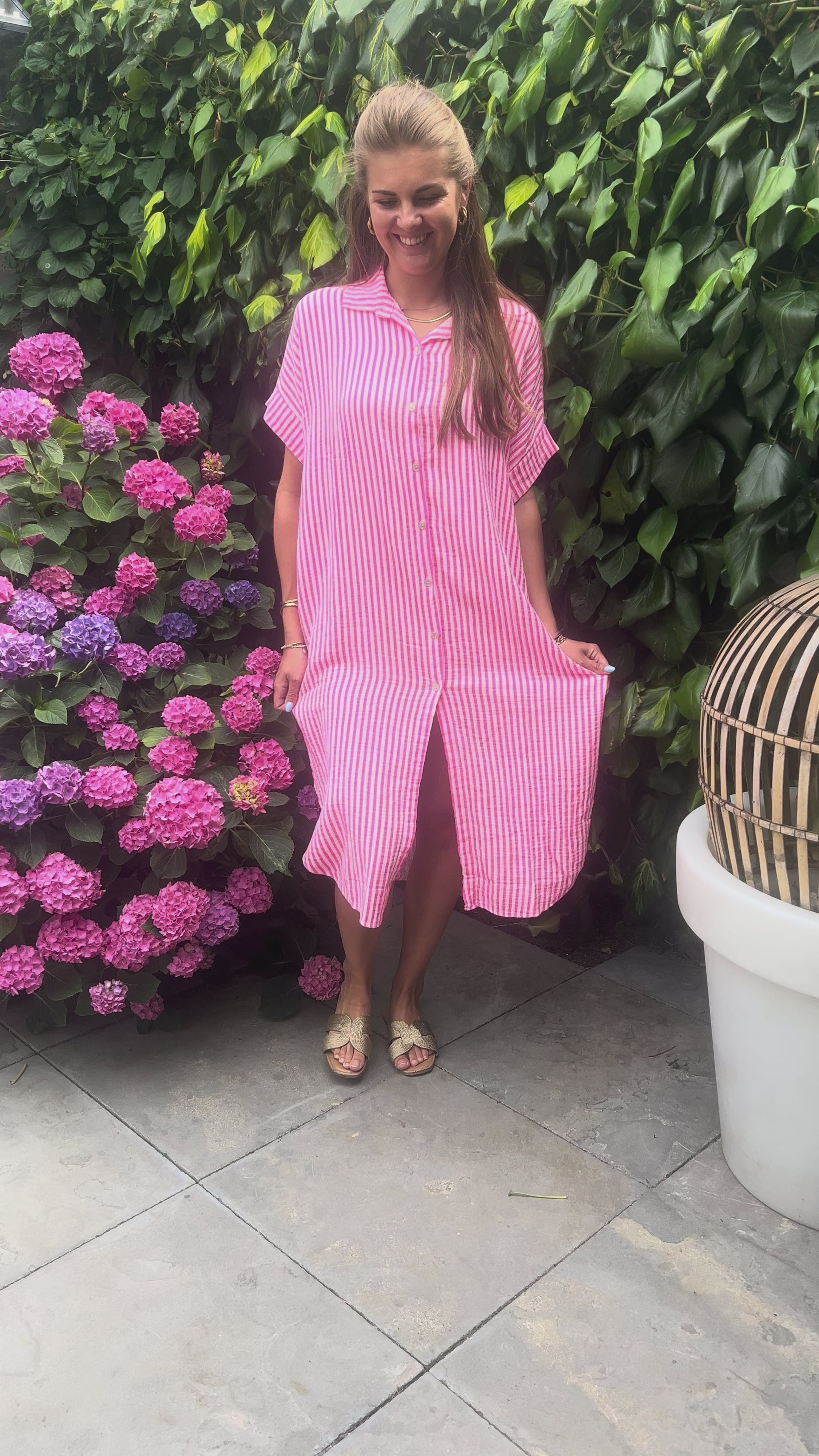 MVD Mousseline Blousejurk Roze Streep