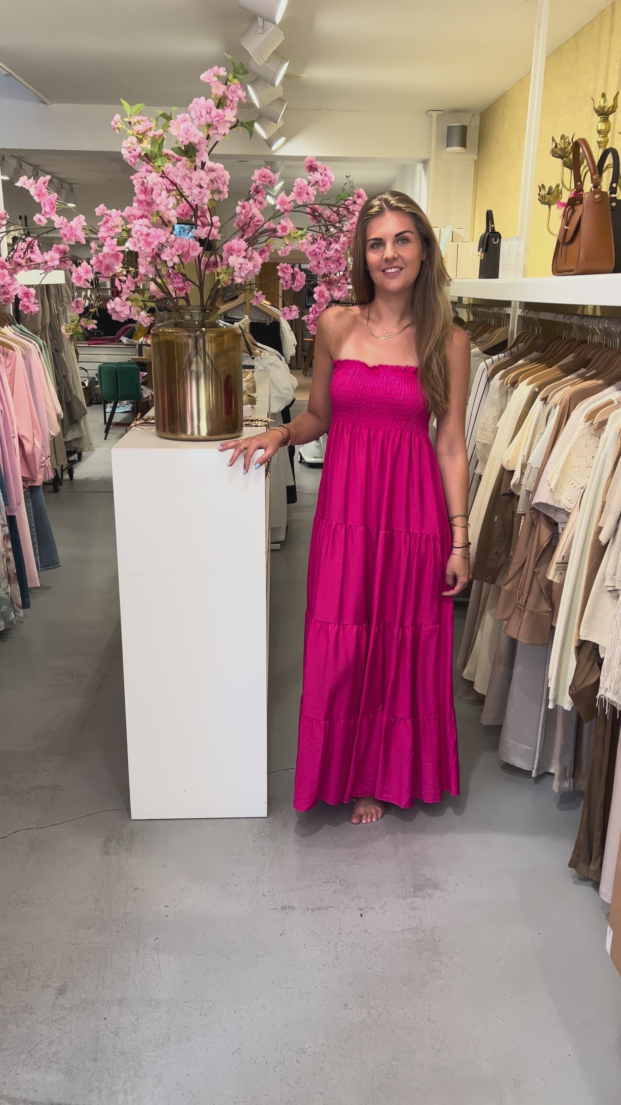 MVD Strapless Maxi Jurk Fuchsia