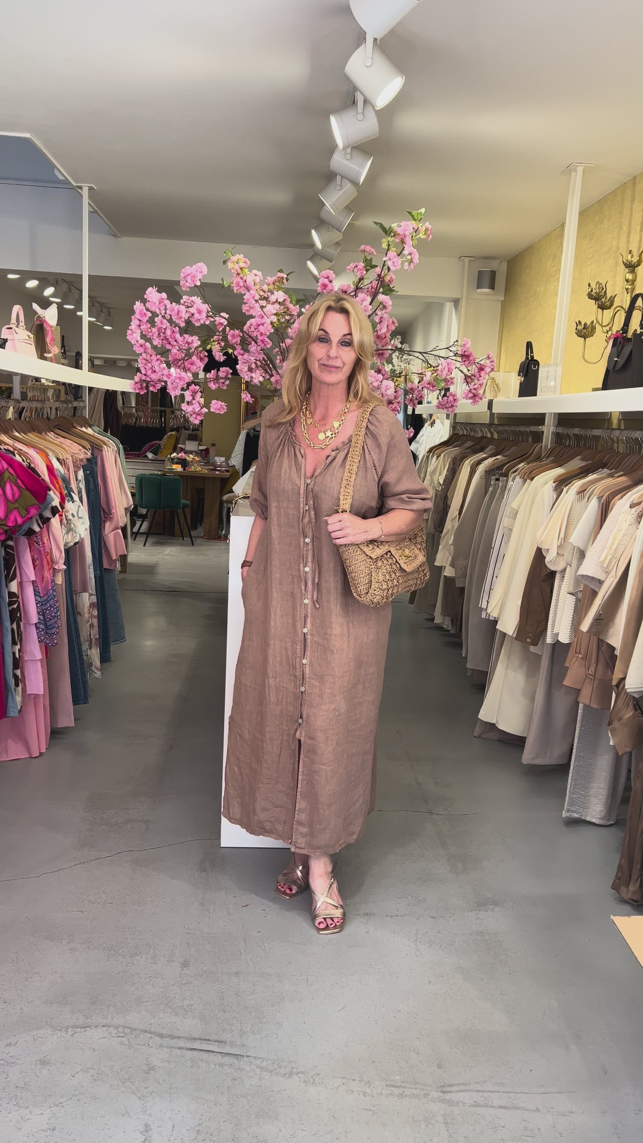 MVD Linen Button Maxi Dress Taupe