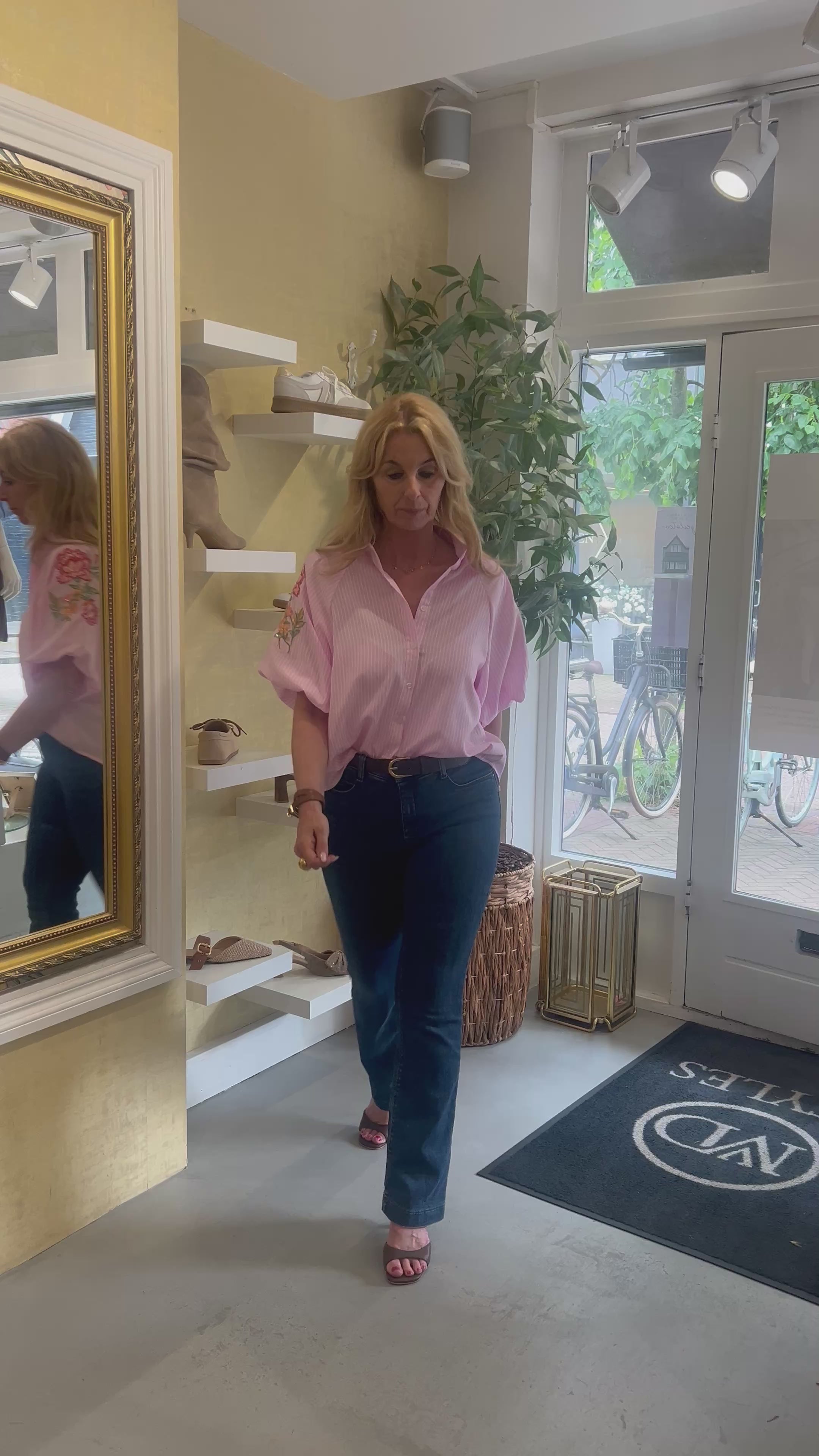 MVD Striped Flower Blouse Pink (korte mouw)