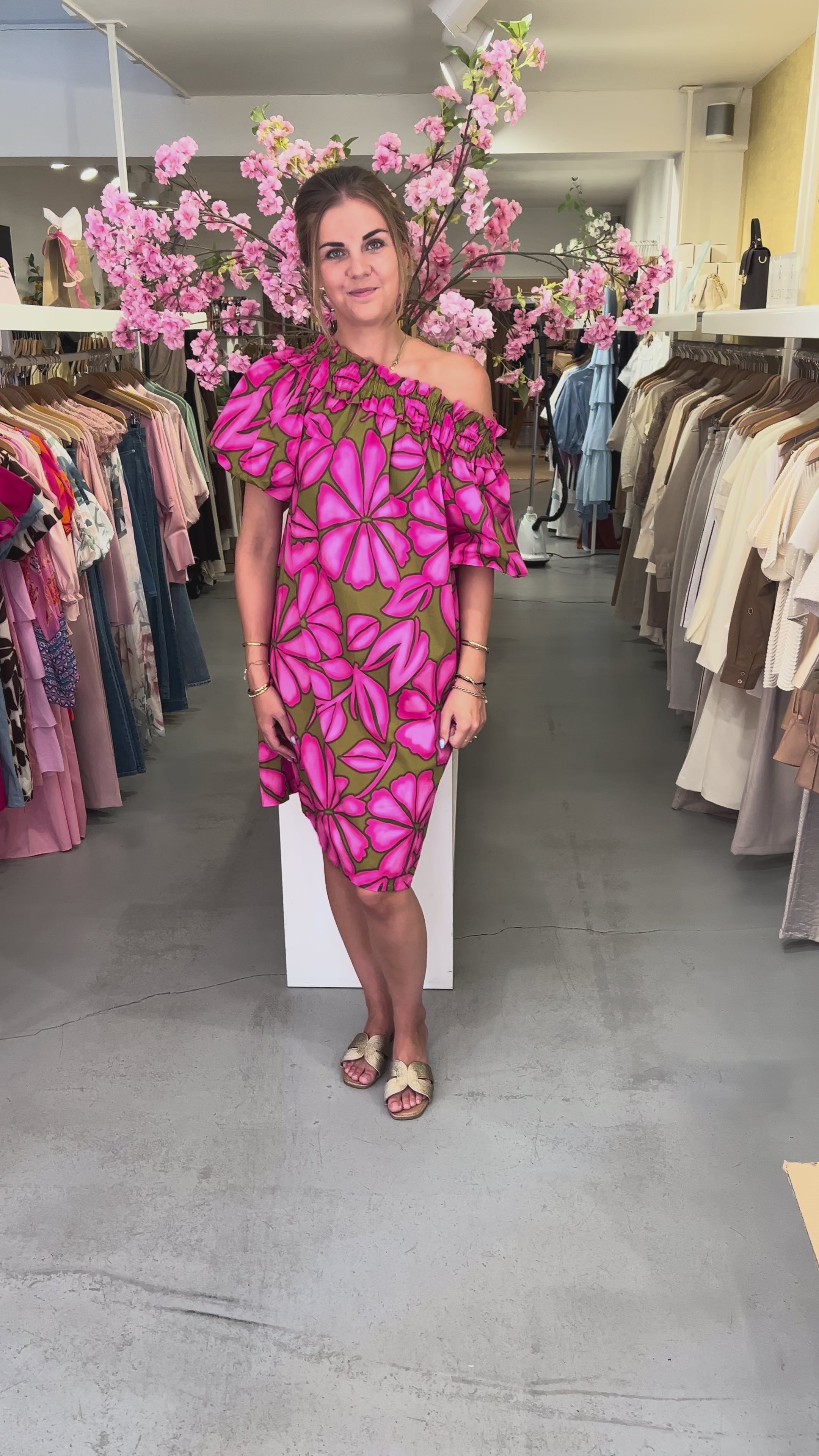 MVD Ibiza Midi Jurk Fuchsia Print