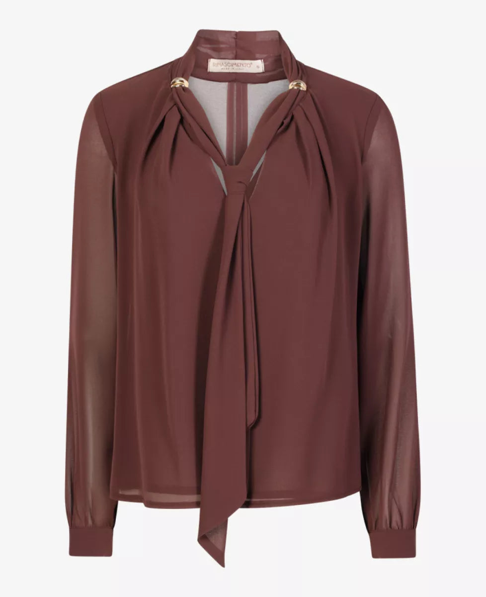Rinascimento Bruine Blouse met Strik en Gouden Details
